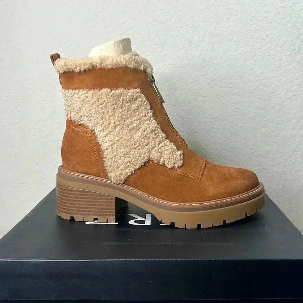 Women's Tan Shearling Ankle Boots - Picture 2 of 11